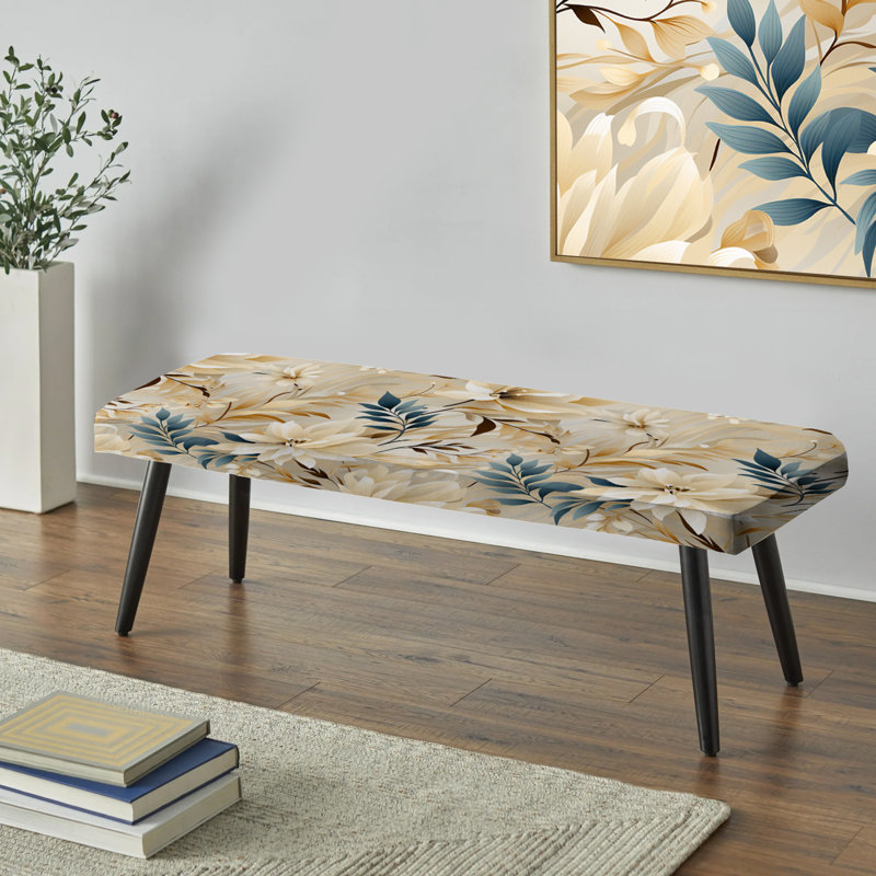 Banc rembourré floral noir Truong, Rêves de motif de bois de grève tropical III