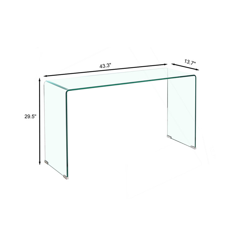 Console en verre moderne moderne, console en verre trempé transparent avec bords arrondis, table de canapé