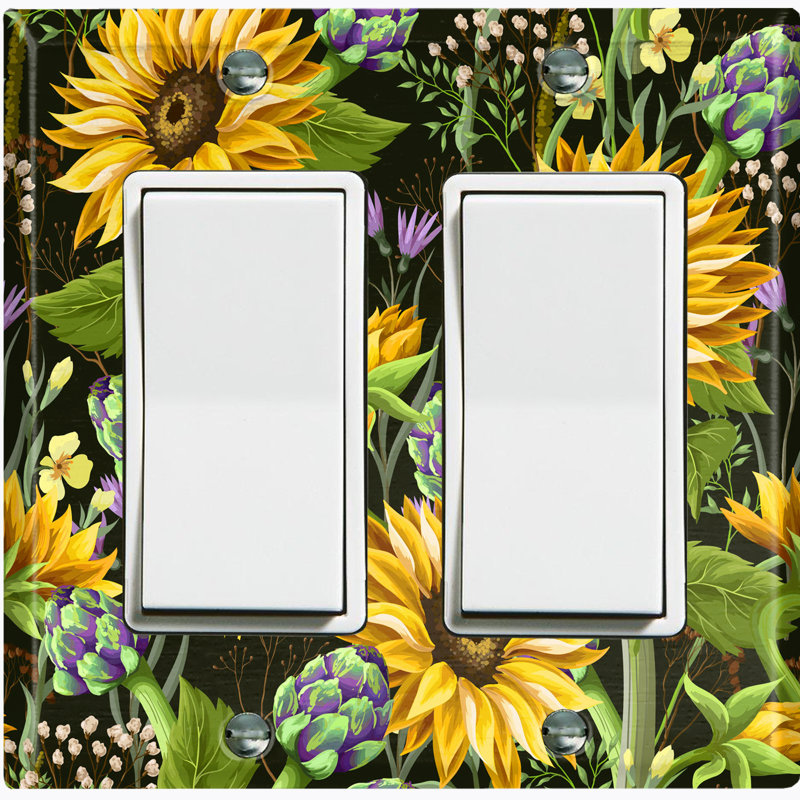 Sun Flower Purple Lavender Garden Black 2 - Gang Duplex Outlet Standard Wall Plate