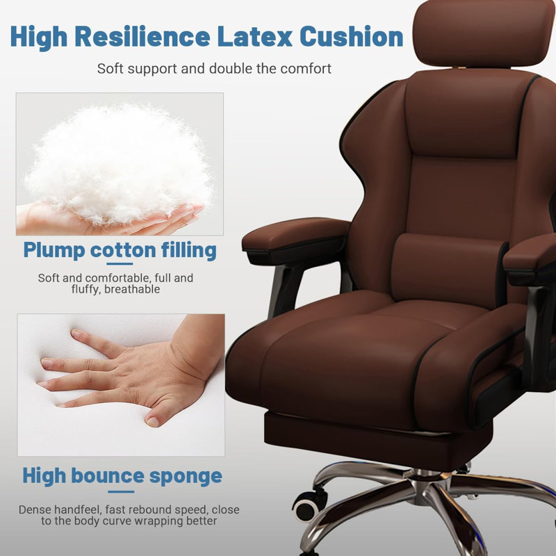 HDHNBA High Back Height Adjustable Swivel Ergonomic Office Chair With Extra Wide Cushion, Brown
