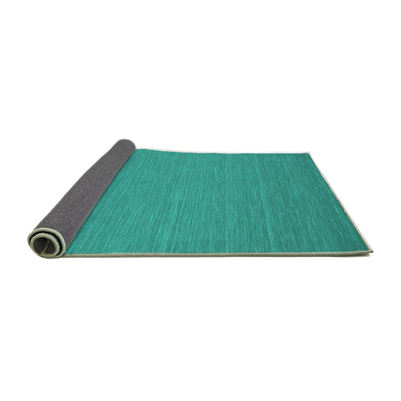 Tapis rond en laine / polyester bleu abstrait tissé à la machine 7 pi