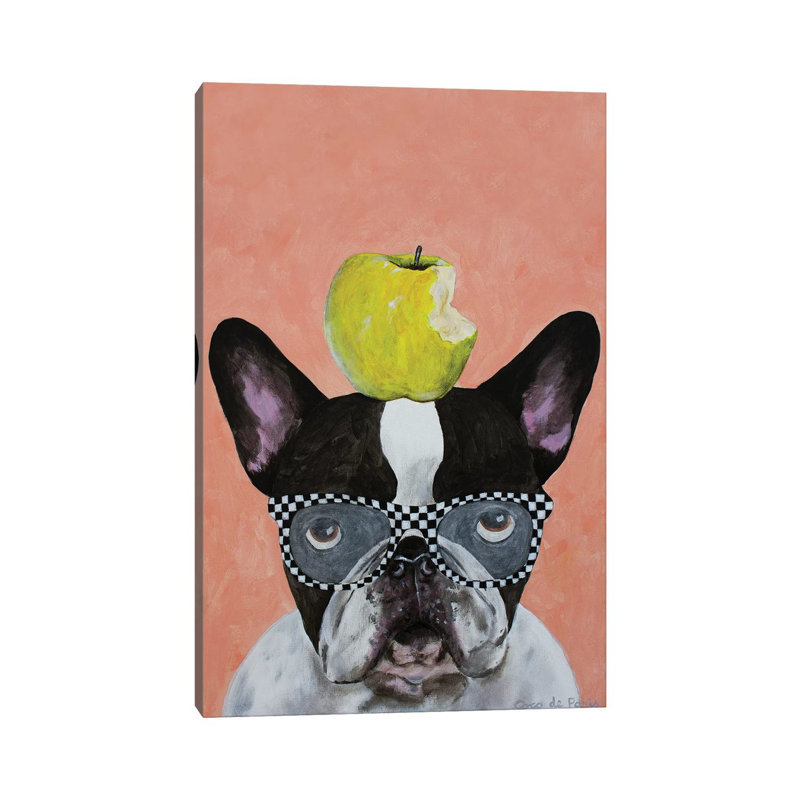 French Bulldog With Apple by Coco De Paris - Wrapped Canvas Gallery-Wrapped Canvas Giclée, 30.48cm H x 30.48cm W