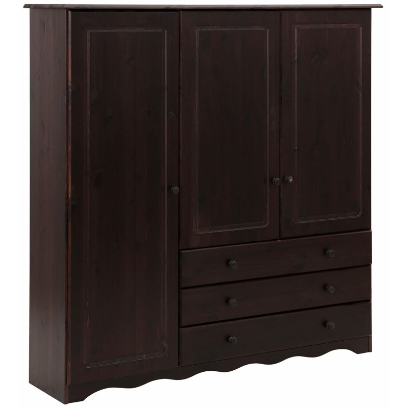 Rolla 3 Door Solid Wood Wardrobe, Dark Brown
