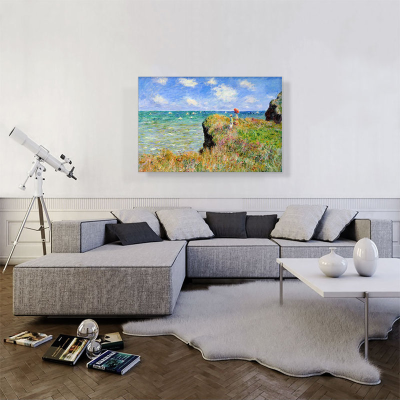 " Clifftop Walk At Pourville " by Claude Monet Painting Print, 26" H x 40" W x 1.5" D