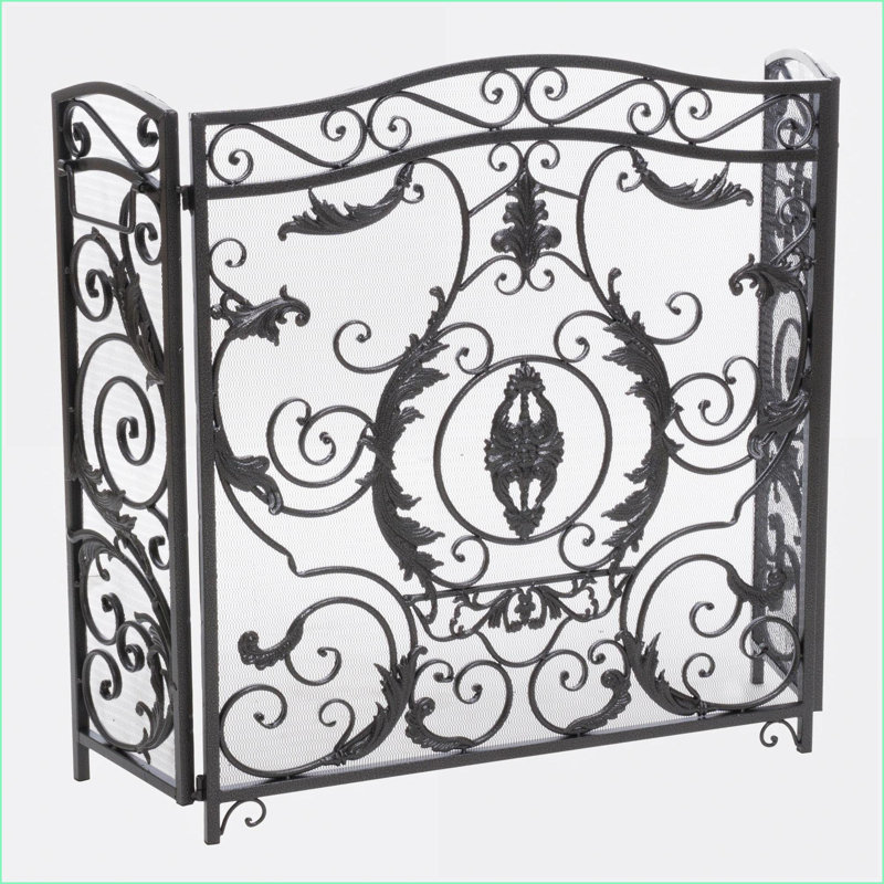 Fireplace Screen Traditional Iron Brushed Silver 3-Panel Foldable 53.5”W x 36.5”H | Black+Silver | Iron, Black/Silver
