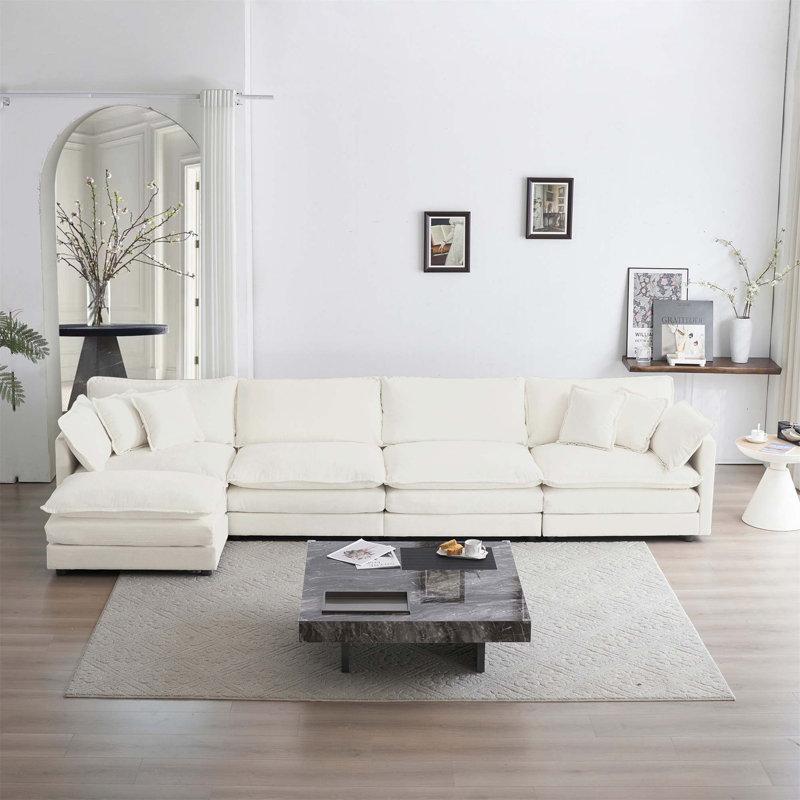 Canapé modulaire surdimensionné en L modulaire, Chenille blanche, H 33 po x l 146,5 po x P 35 po
