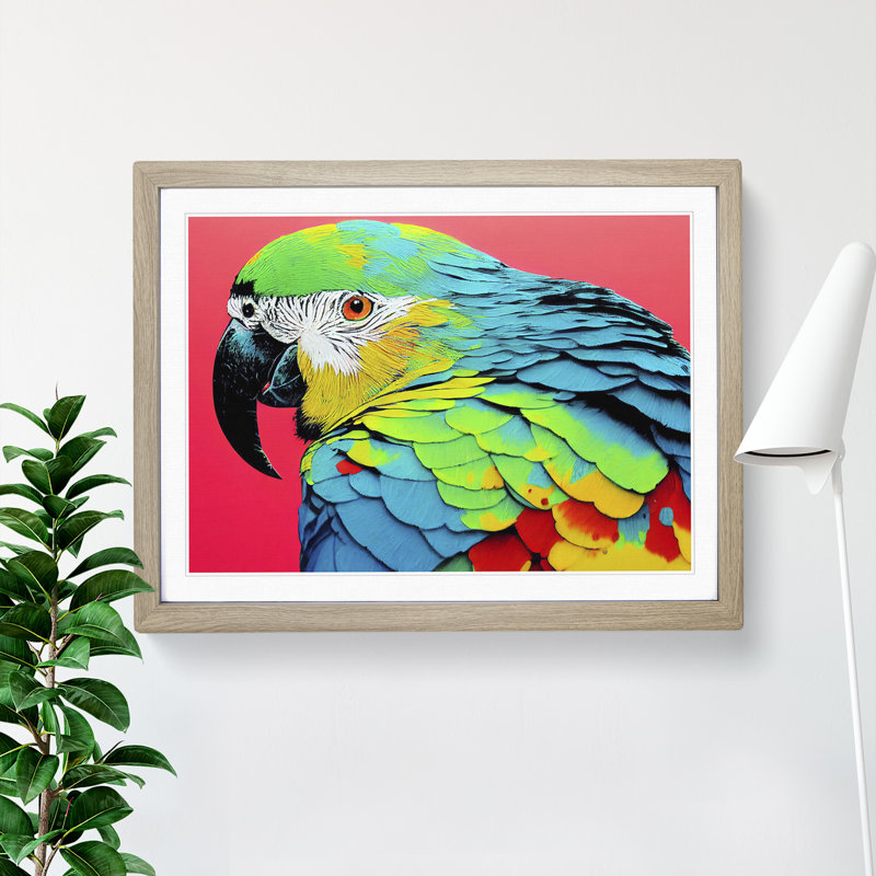 XH1022-6681X Painted Parrot Vol.4 - Single Picture Frame Painting, 46cm H x 64cm W x 2cm D, Oak Framed