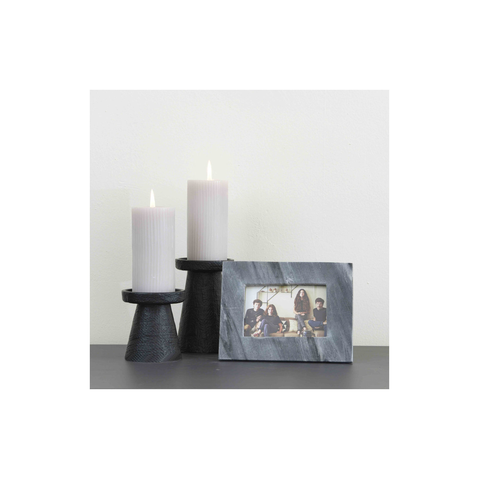 2 Piece Stoneware Table Top Candlestick Set, Black