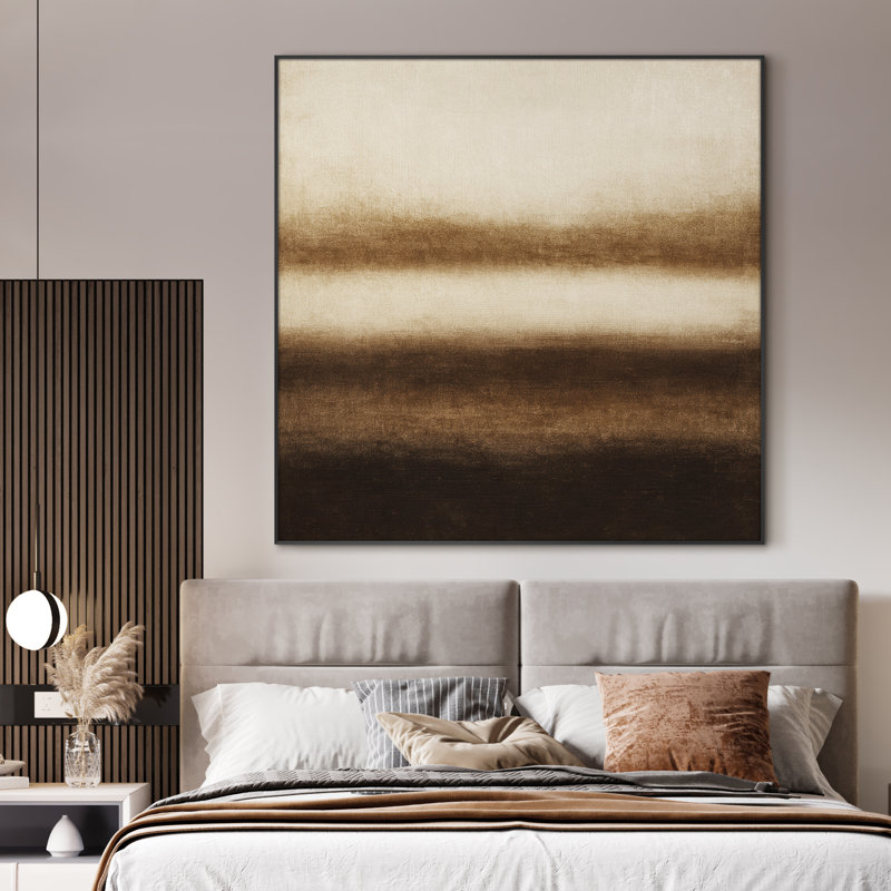 Extra Large Neutral Horizon Abstract Wall Art Print - Earthy Brown and Beige Minimalist Artwork Decor for Living Room or Bedroom, Frame Assembly Required (Frame Assembly Required)