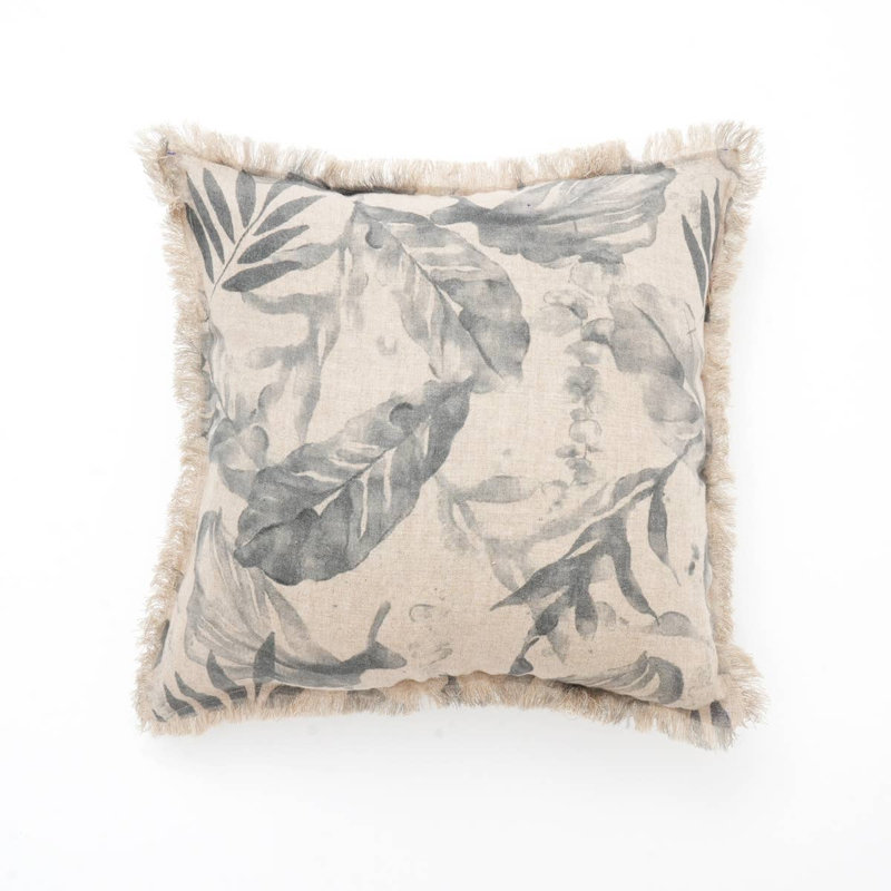 Throw Pillow | Linen Printed Pillow with Fringes  | 18X18"