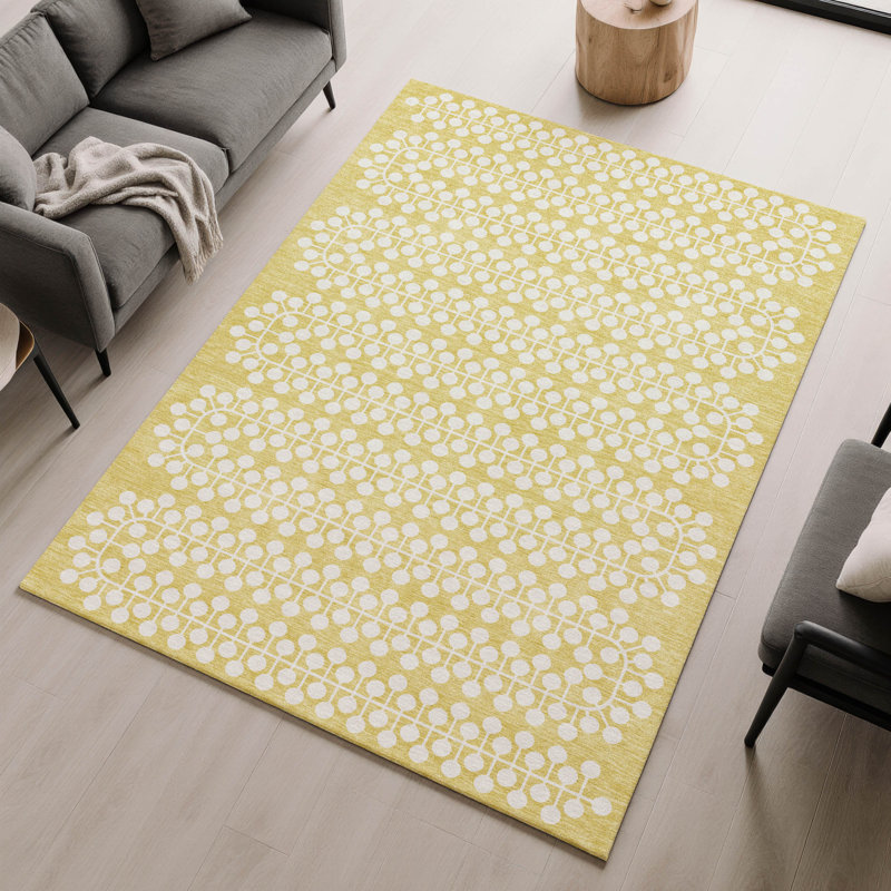 Premium Machine Washable Mayfield AMF2247 Geometric Rug, Gold, 5' x 7'6"