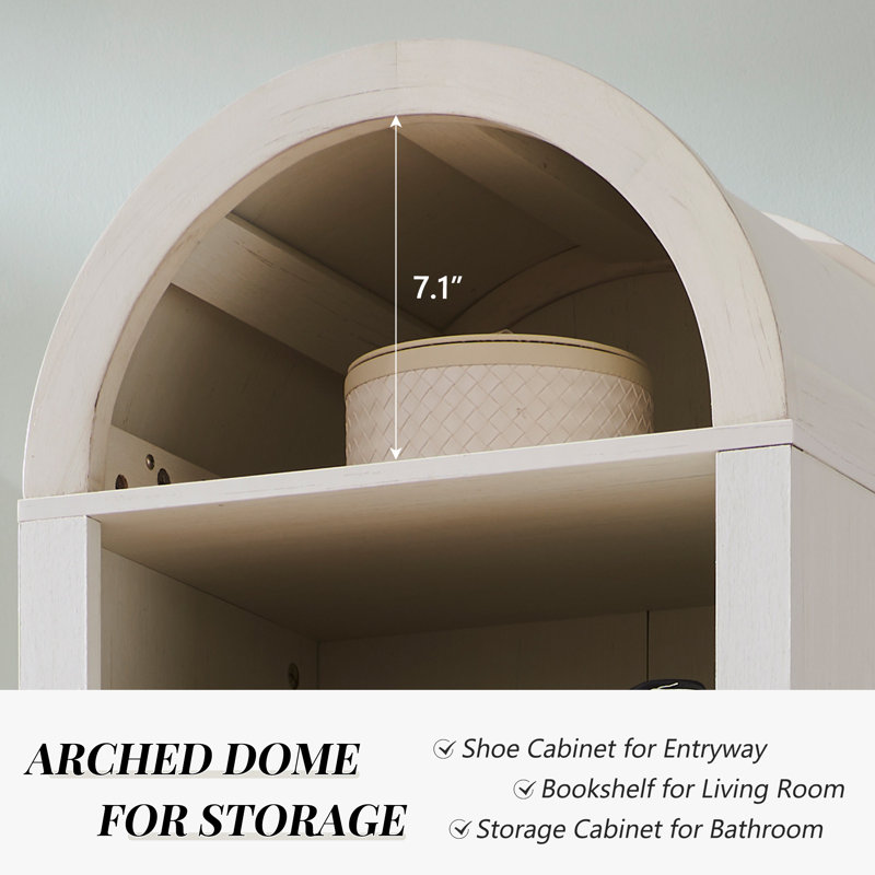 71" Tall Arched Shoe Storage Cabinet, 8 Tiers 16 Pairs Wooden Shoe Rack with 3 Adjustable Shelves, White