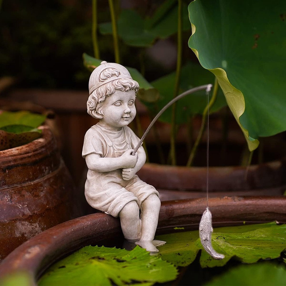 Kamien Fisher Boy Statue Garden Decor - Great Gifts Birthdays, Christmas Gift Ideas Arlmont & Co.