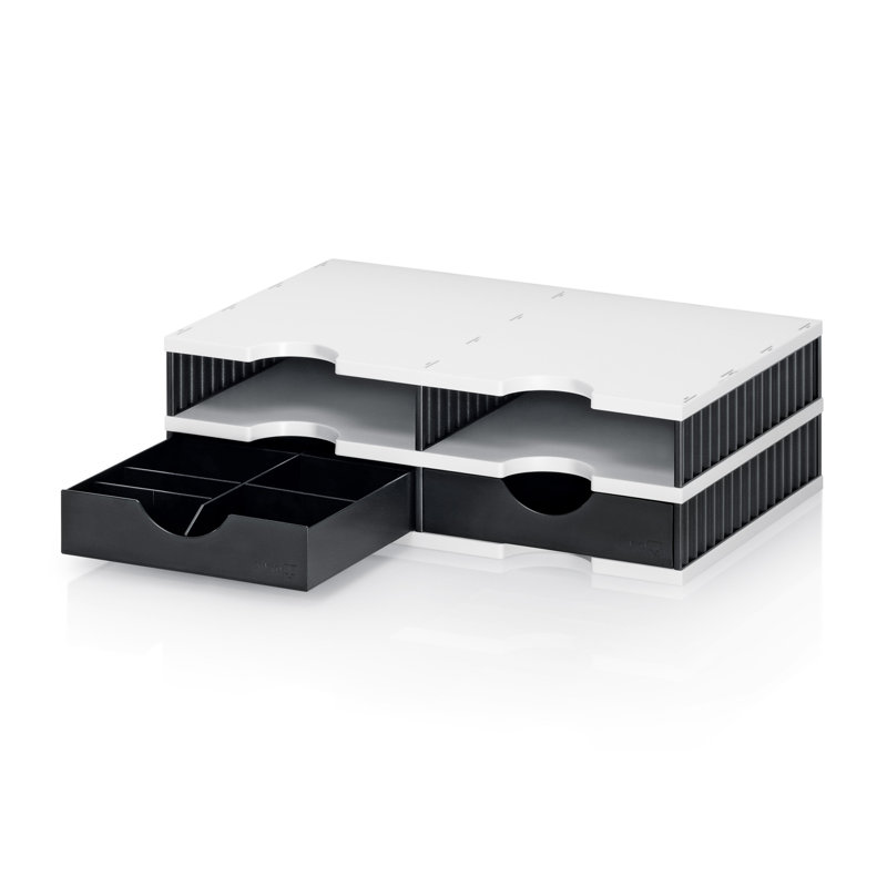 Polystyrol Desk Organiser, Black/Grey with black drawers