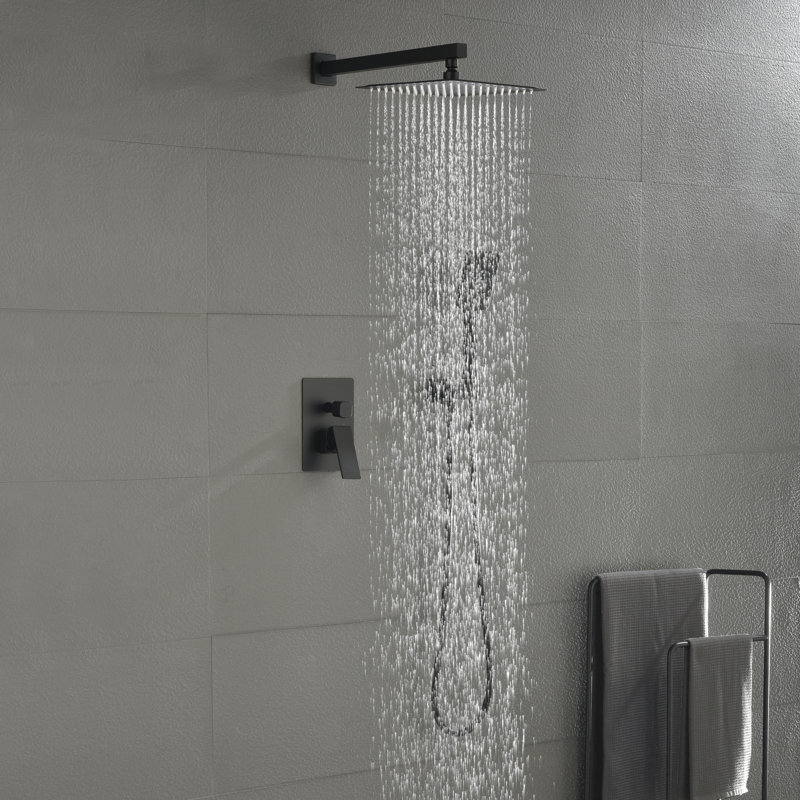 Pressure-Balanced 2-Function Shower System With Rough-In Valve With Mult-Function Handshower, Matte Black