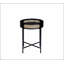 Table de bout Colson à finition noire avec insert et rangement en rotin, parfaite pour un décor moderne et rustique.
