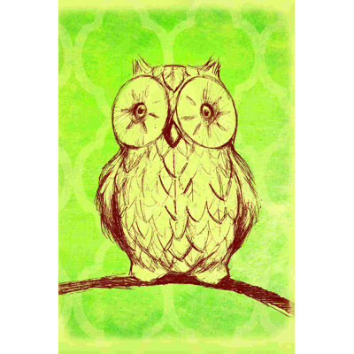 Motif vert hibou - peinture sur toile tendue