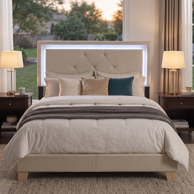 Beckville Upholstered Panel Bed with Headboard Lighting