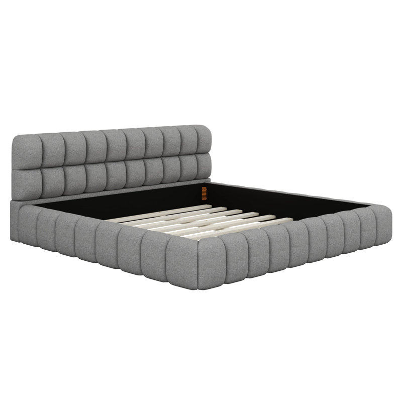 Très grand lit plateforme tapissier, Gris