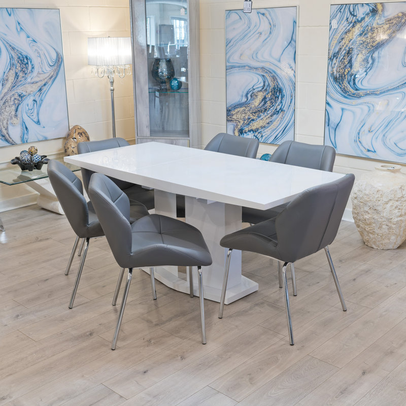 Hadid 4 -Person Butterfly Leaf Dining Set, White, Black, 7 Pieces: Table, 6 Chairs