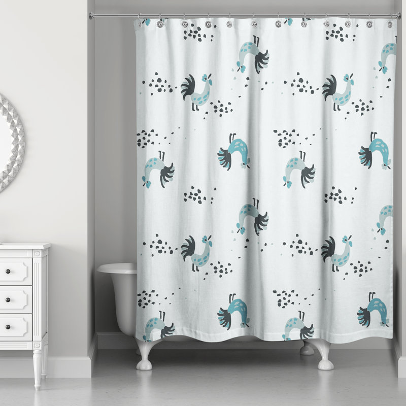 Rideau de douche simple coq Hamil, Blanc / Bleu