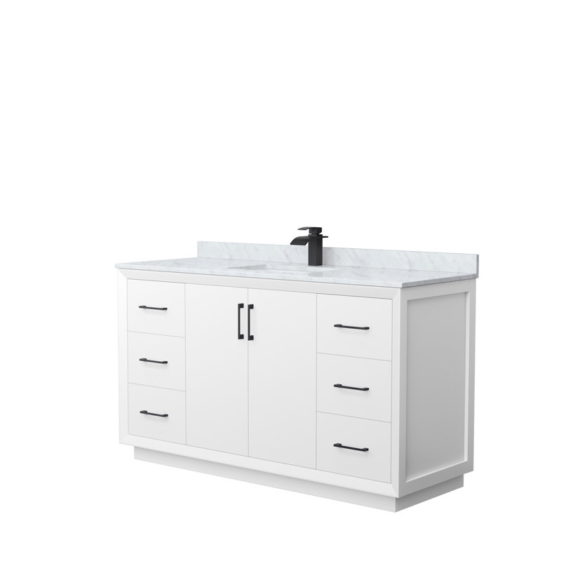 Ensemble de meuble-lavabo simple 60 po Strada_ Marbre de Carrare blanc, Noir, noir, noir, noir, Blanc
