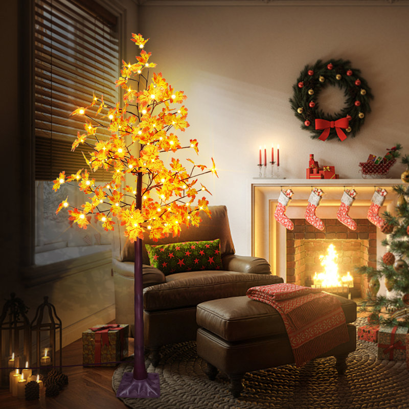 6' Maple Tree Led Lighted Decorations Artificial Leaves Solar Power for Outdoor