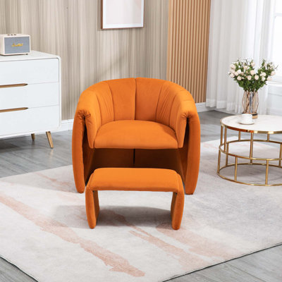 Accent Chair With Ottoman, Mid Century Modern Barrel Chair Upholstered Club Tub Round Arms Chair For Living Room -  Everly Quinn, 75A8D5700343437F809E6FCA3AE89C96