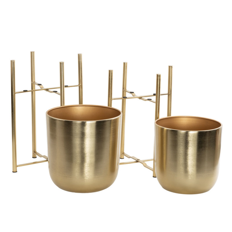 CosmoLiving by Cosmopolitan 2-Piece Metal Dome Gold Plant Stands Indoor Outdoor Planter with Removable Stand Set, Gold