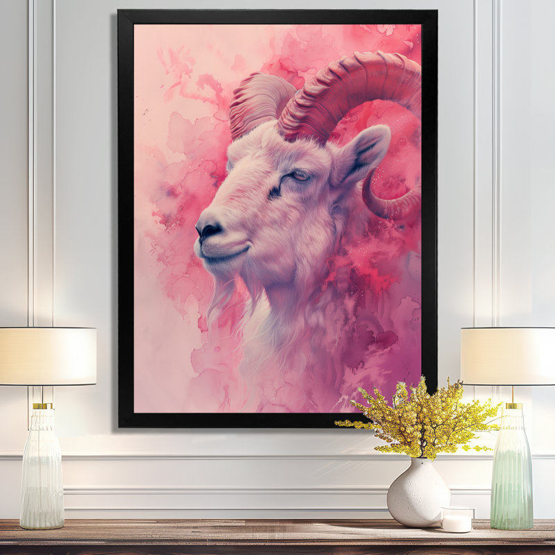 «White Pink Astrology Capricorn Crest I - Astronomie Capricorne», reproduction d'art murale, Encadrement argenté