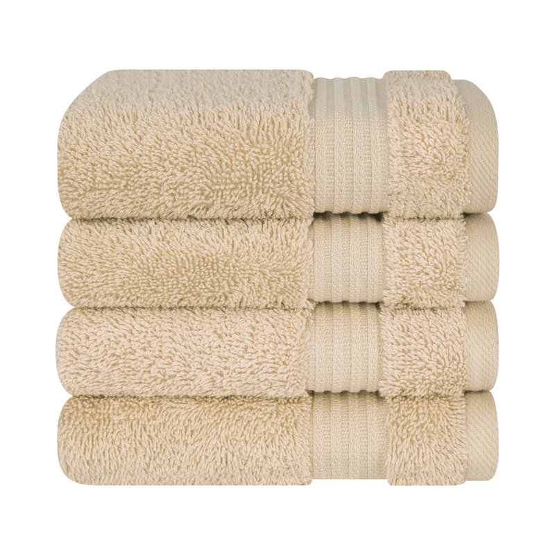 100% Cotton Turkish  Washcloth Set, 4 Piece Soft, Absorbent Wash Rag Small Towels, Sand Taupe