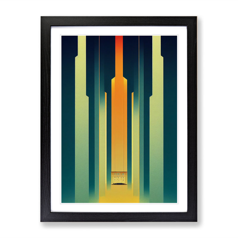 City Architecture Deco No.3 Skyscraper - Single Picture Frame Print, 64cm H x 46cm W x 2cm D, Black