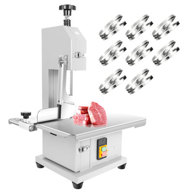 1500W Commercial Bandsaw Machine, 19x14" Stainless Steel Worktable, Cuts 0.04-5.0" Thickness Electric Bone Saw Machine, Frozen Meat Cutter with 8 Blades Included, for Rib Pork Beef