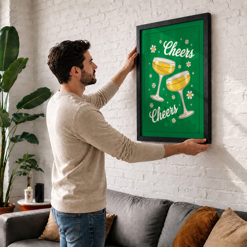 Cheers to the Season Modern - Framed Print, A2 - 59.4 x 42.0 cm, Walnut