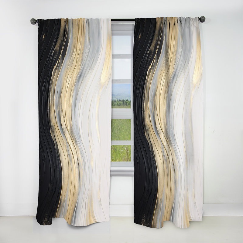 Gold And Black Soft Wave Fusion IV - Shapes Curtain - Blackout Abstract Curtain - 1 Panels, 52" W x 108" L