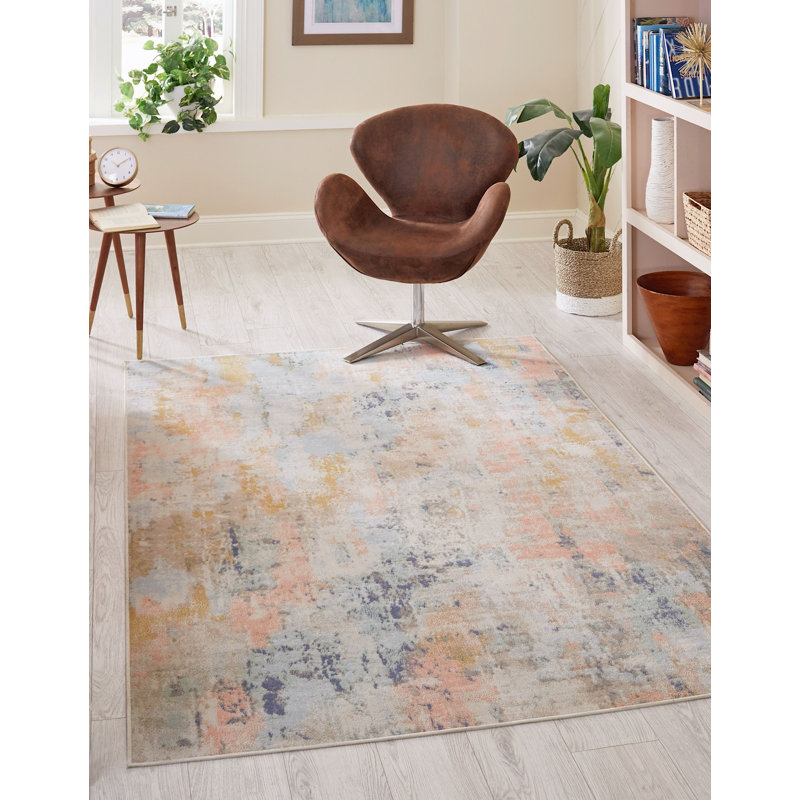 Contemporary Nin Area Rug Multi Pink Color, Square 6'
