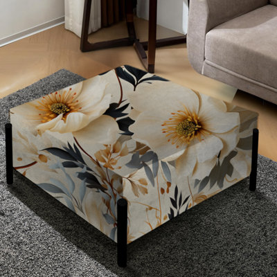 Autumn Boho Chic Poppy Blooms II - Grand repose-pieds carré floral