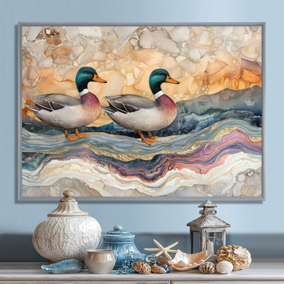 Dorin Ducks Family At The Lake Landscape IV - Duck Wall Art