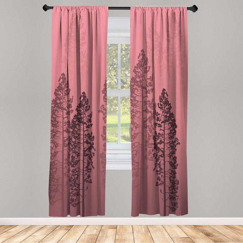 Ebern Designs Country Curtains, Pine Trees Woodland Ombre, Pair of 28", Pastel Pink, 28" W x 84" L