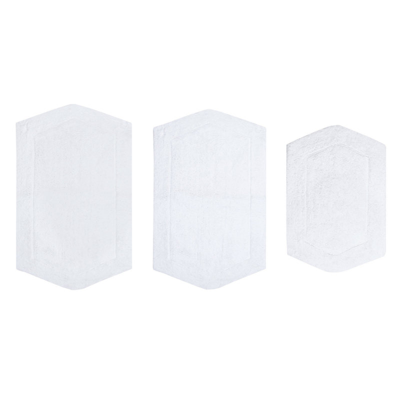 Morissette 100% Cotton Bath Rug, Non-Slip, Quick Dry, Machine Washable - 3 Piece Set, White