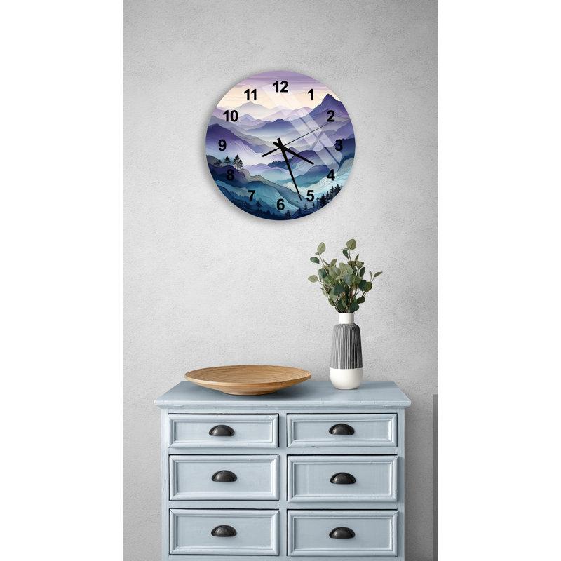 Horloge murale Misty Mountain Forest, Noir