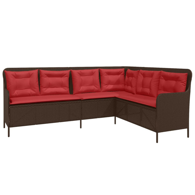 Ebern Designs Patio Sofa With Cushions L-Shaped Poly Rattan, Brown, Red