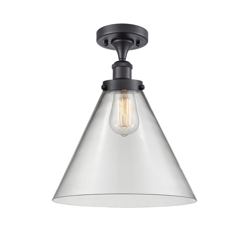 Plafonnier semi-encastré 1 lumière Ballston Urban Cone, H 13 po x l 12 po x P 12 po, Clair, Noir mat