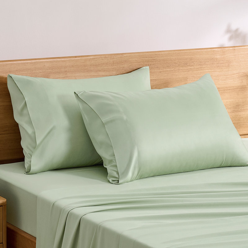 Ensemble de 2 taies d'oreiller en viscose TOSMO, Ensemble de taies d'oreiller standards, Light Green
