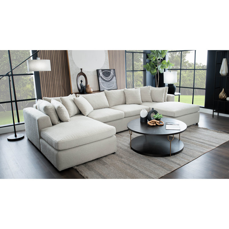 Teddy 140" 3 - Piece Upholstered Sectional, Beige 100% Polyester