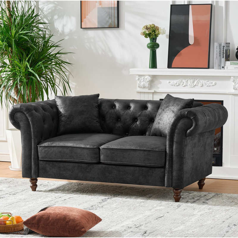 Canapé en tissu 66 po Chesterfield?, Noir