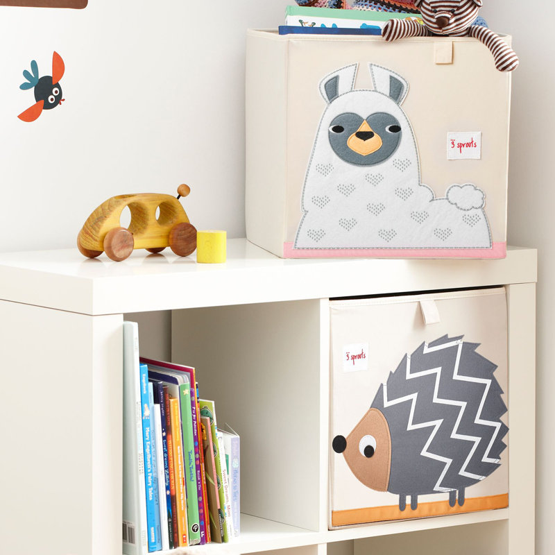 3 Sprouts Beige Foldable Fabric Storage Cube with Llama Applique