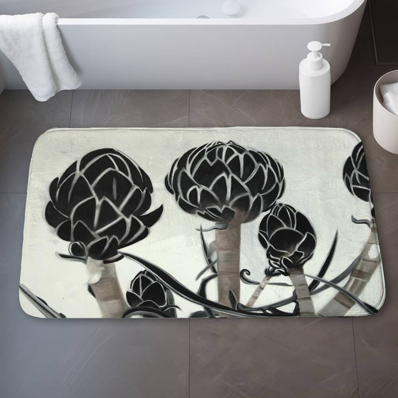 Artichokes Bath Mat with Non-Slip Backing - Quick Dry Memory Foam Bathroom Rug - Absorbent - Modern Plush Spa-Style - Machine Washable