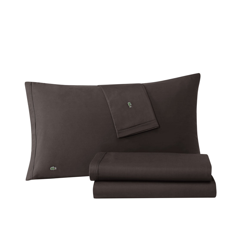 Ensemble de draps en percale de coton Lacost, Ensemble de draps pour lit très grand californien, Gris foncé
