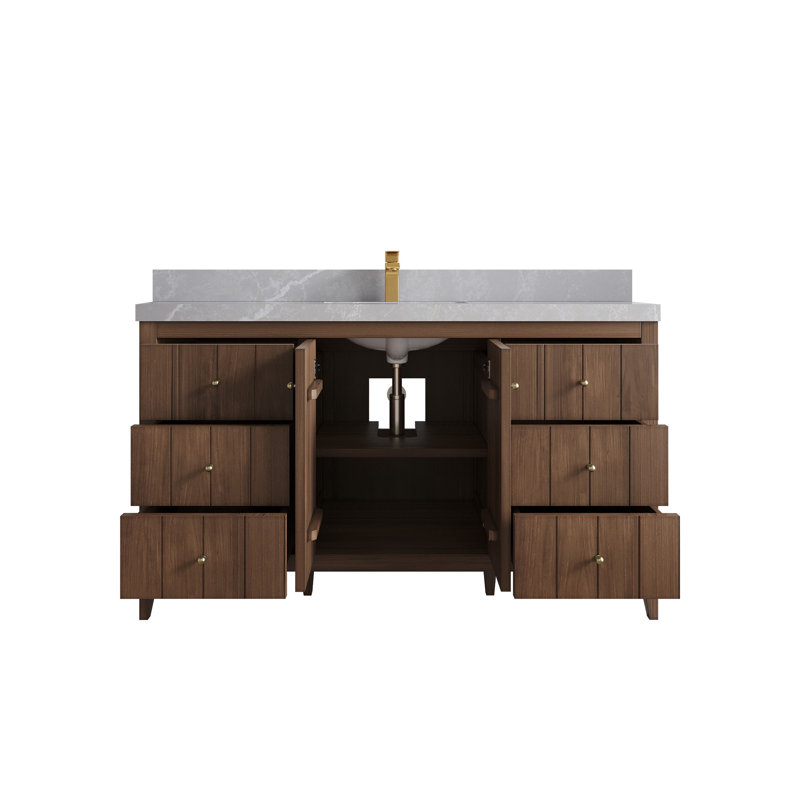 Meuble-lavabo simple 60 po avec plateau en quartz Atlanta